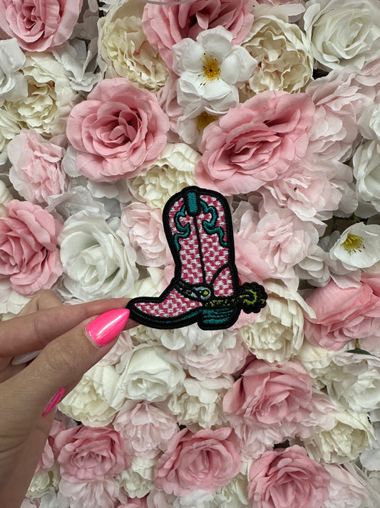 Pink boot embroidered chenille HAT PATCH
