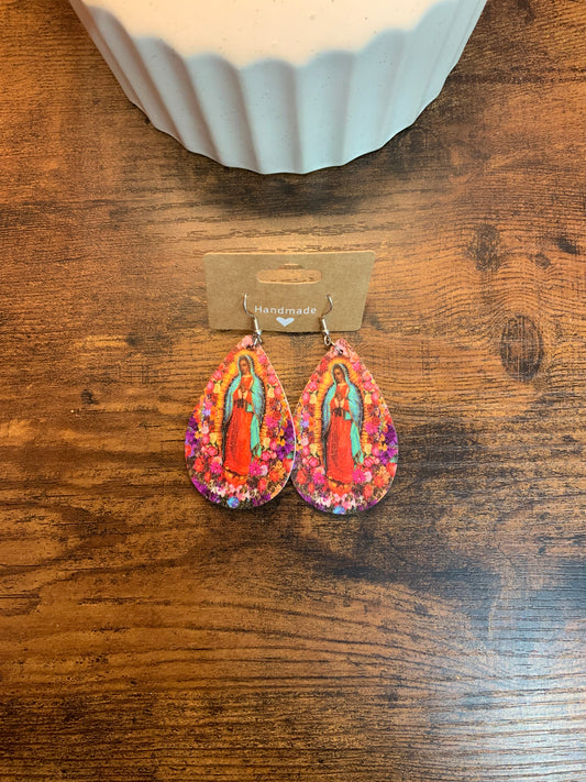 Our mother of Guadalupe faux leather earrings #2
