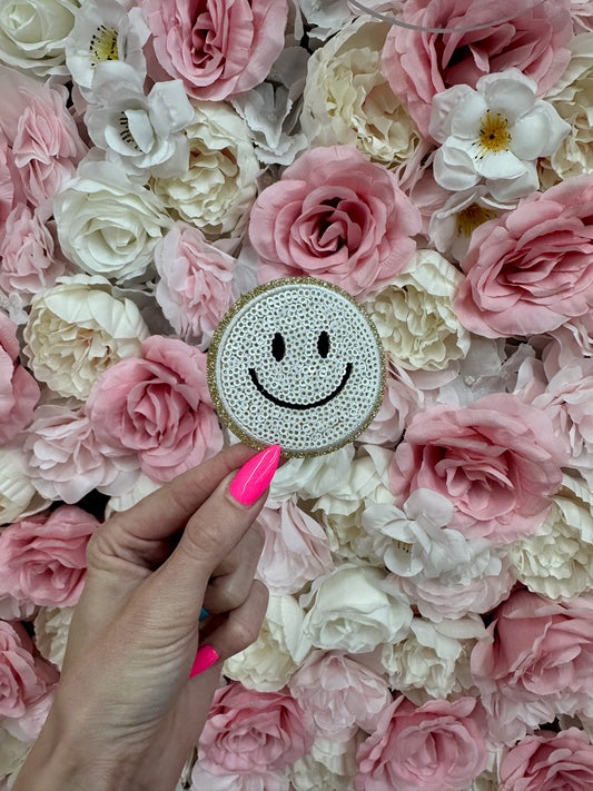White happy face hat patch