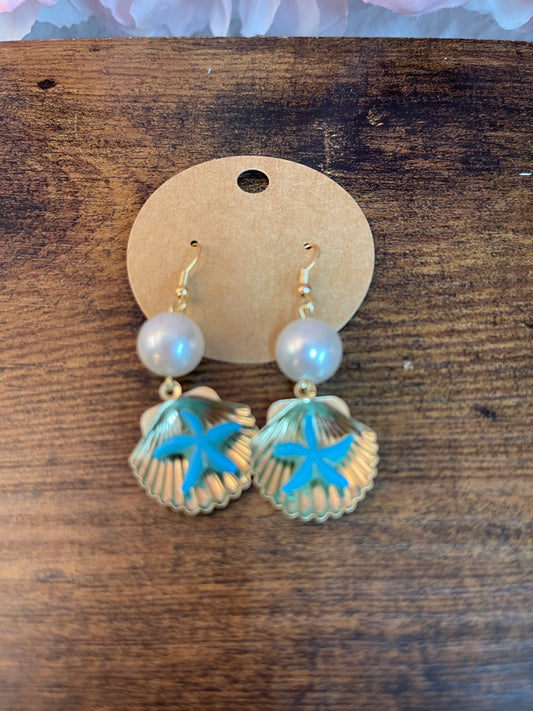 Sea shell blue  star fish earrings