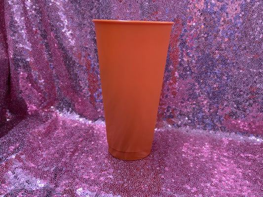 Burnt orange, , plastic cup (lid and straw included )