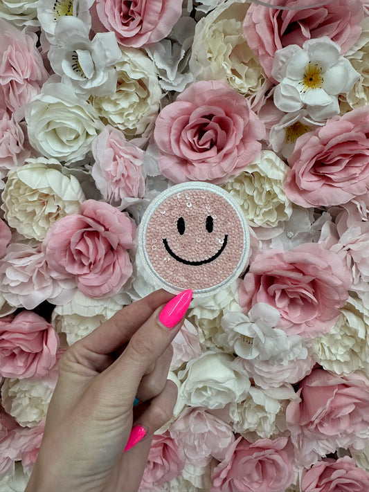 Baby pink happy face hat patch