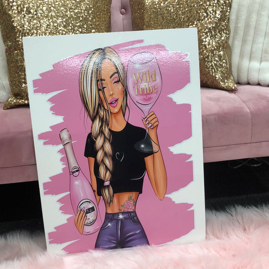 Boujee girl with wine glass vinyl decal 18x24
