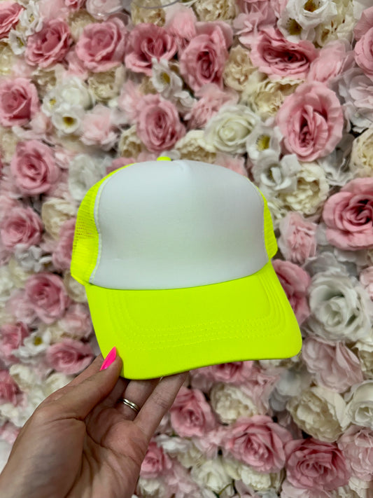 Neon yellow trucker hat