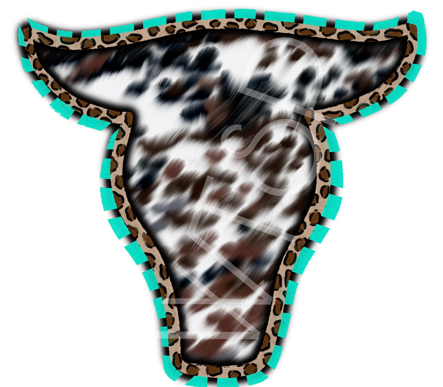 Bull skull with cheetah and cowhide